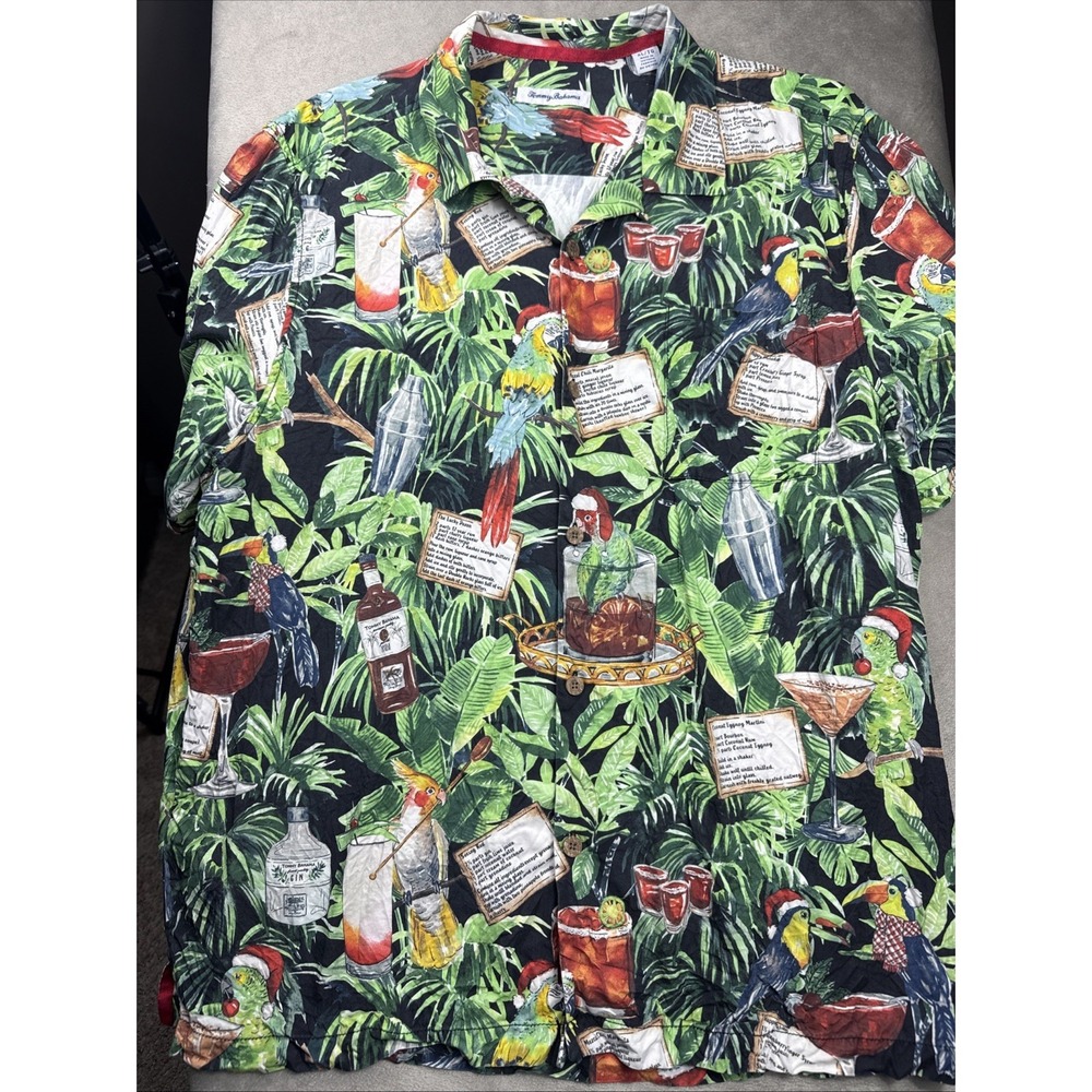 Tommy Bahama Mens Hawaiian Shirt Christmas XL 12 Drinks of Parrots Tropical
